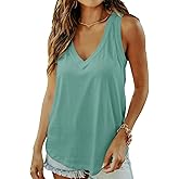 Smile Fish Women Summer Deep V Neck Tank Top Loose Fit Flowy Sleeveless Shirt