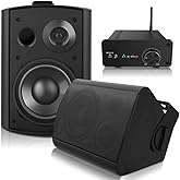 pohopa 5.25 Inch Outdoor Speakers with Bluetooth Stereo Amplifier Receiver | All-Weather Durability | Broad Sound Coverage | Speed-Lock Mounting System (Black)