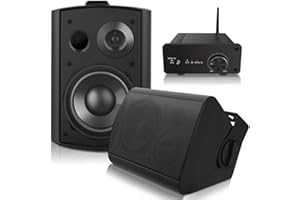 pohopa 5.25 Inch Outdoor Speakers with Bluetooth Stereo Amplifier Receiver | All-Weather Durability | Broad Sound Coverage | Speed-Lock Mounting System (Black)