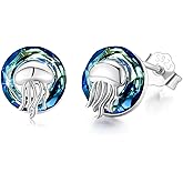 Crystal Ocean Earrings 925 Sterling Silver Girls Mermaid/Octopus Seahorse Stud Ocean Jewelry for Women