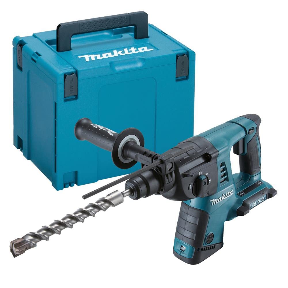 Makita Akku-Bohrhammer für SDS-Plus 2x18 V (ohne Akku), Blau, Silber, ohne Ladgerät im MAKPAC