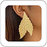Vacaonio Punk Gold Earrings Large Leaf Dangle Earrings Metal Leaf Statement Earrings Exaggerated Leaves Stud Earrings Jewelry for Women