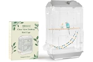 NOVOTO Clear View Bird Cage, Indoor & Travel Small Birdcage for Parakeet, Parrot, Budgies, Cockatiels, Canary |Easy Clean Safe Materials (Gray, Medium)