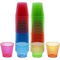 Party Essentials Hard Plastic 1-Ounce Shot Glasses, 50-Count, Assorted Neon