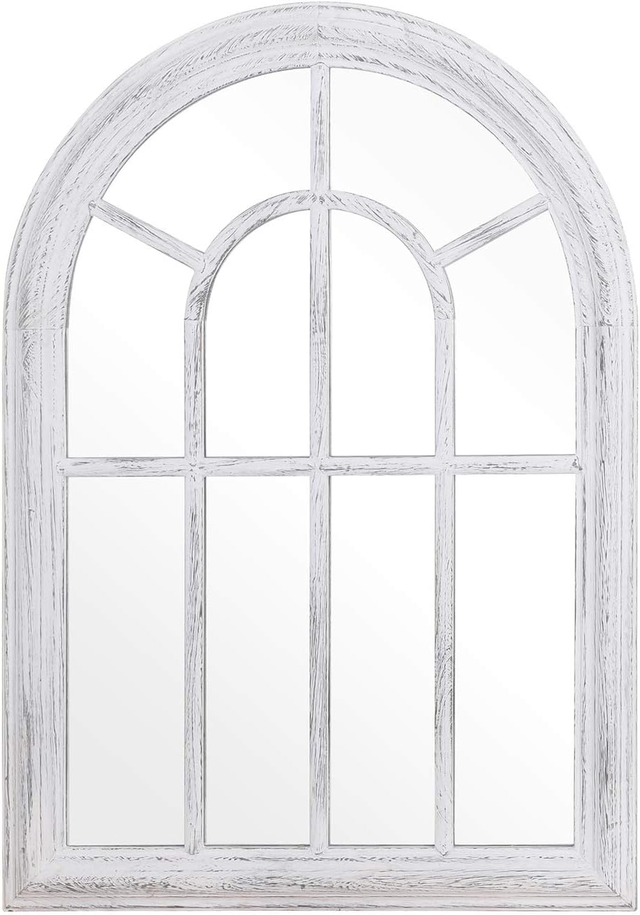 Rose Home Fashion RHF Mirror,Decorative Torched Wall Hanging Mirror,Rustic Wood Frame Arch Mirror, Boho Wall Decor, Farmhouse Decor, 20
