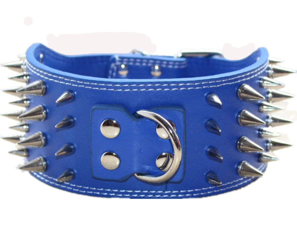 haoyueer 3" Sharp Spiked Studded Leather Dog Collar for Training,Sports,Walking,Medium,Large,X-Large,for Pitbull,Labrador,Boxer (L, Blue)