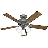 Hunter 44 inch Indoor Ceiling Fan with LED Lights - Ceiling Fan with Pull Chain, For Bedroom, Living Room, or Kitchen, Standa