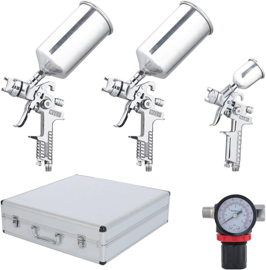 HVLP Stainless Air Spray Gun Set 1.0mm 1.4mm 1.8mm Nozzle for