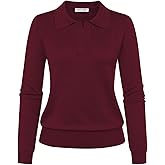 Kate Kasin Women Long Sleeve Polo Sweater V Neck Knitted Tops Casual Ribbed Shirt Loose Pullover Sweater