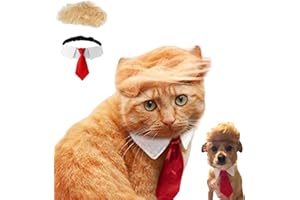 URNAT Pet Cat/Dog Blonde Wig with Tie - Iconic and Playful Toupee Hat, Cosplay Dress Up Clothing Costume Halloween Accessories (RedTie, S)