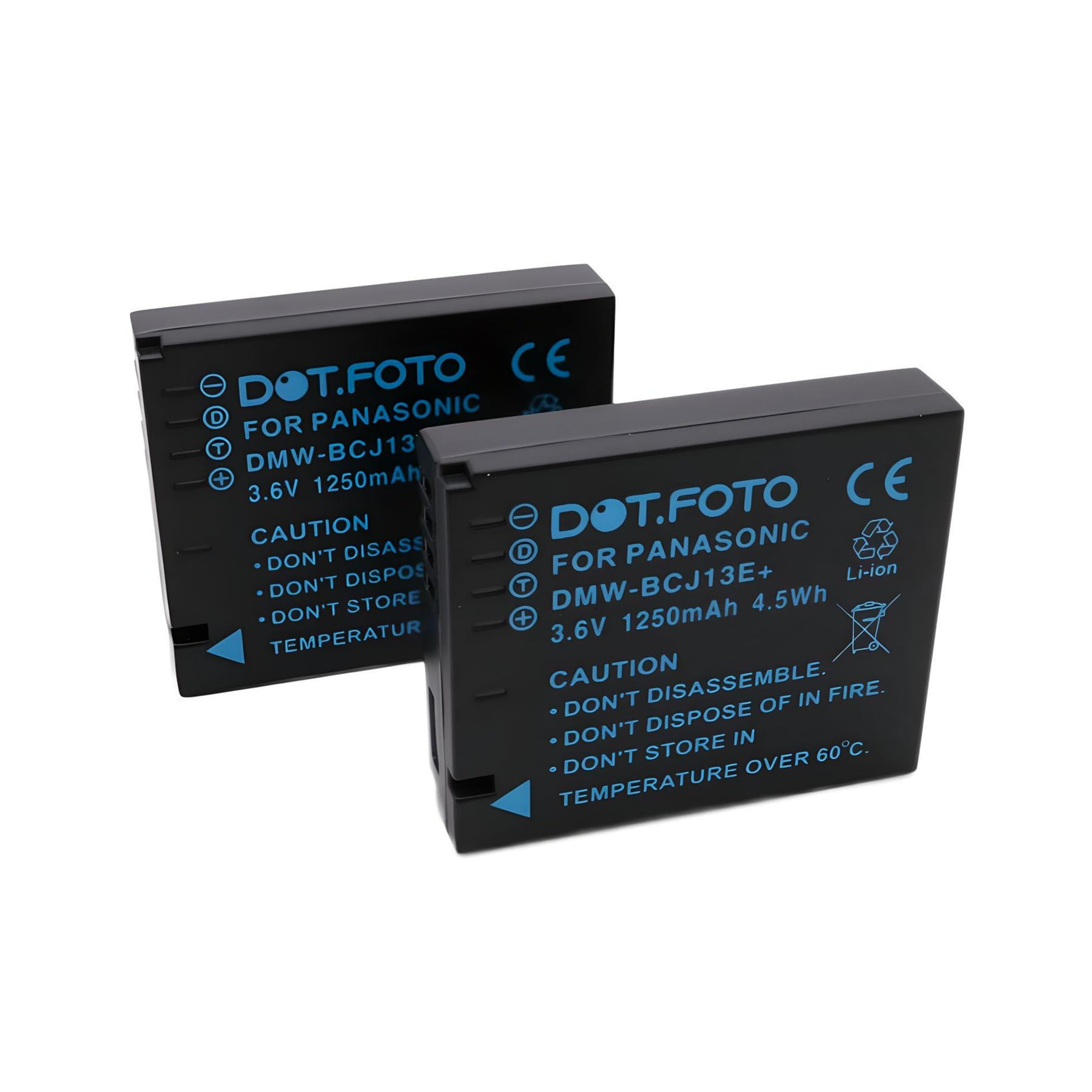 2 x Dot.Foto DMW-BCJ13, DMW-BCJ13E Premium 3.6v / 1250mAh Rechargeable Battery for Panasonic Lumix DMC-LX5, DMC-LX7