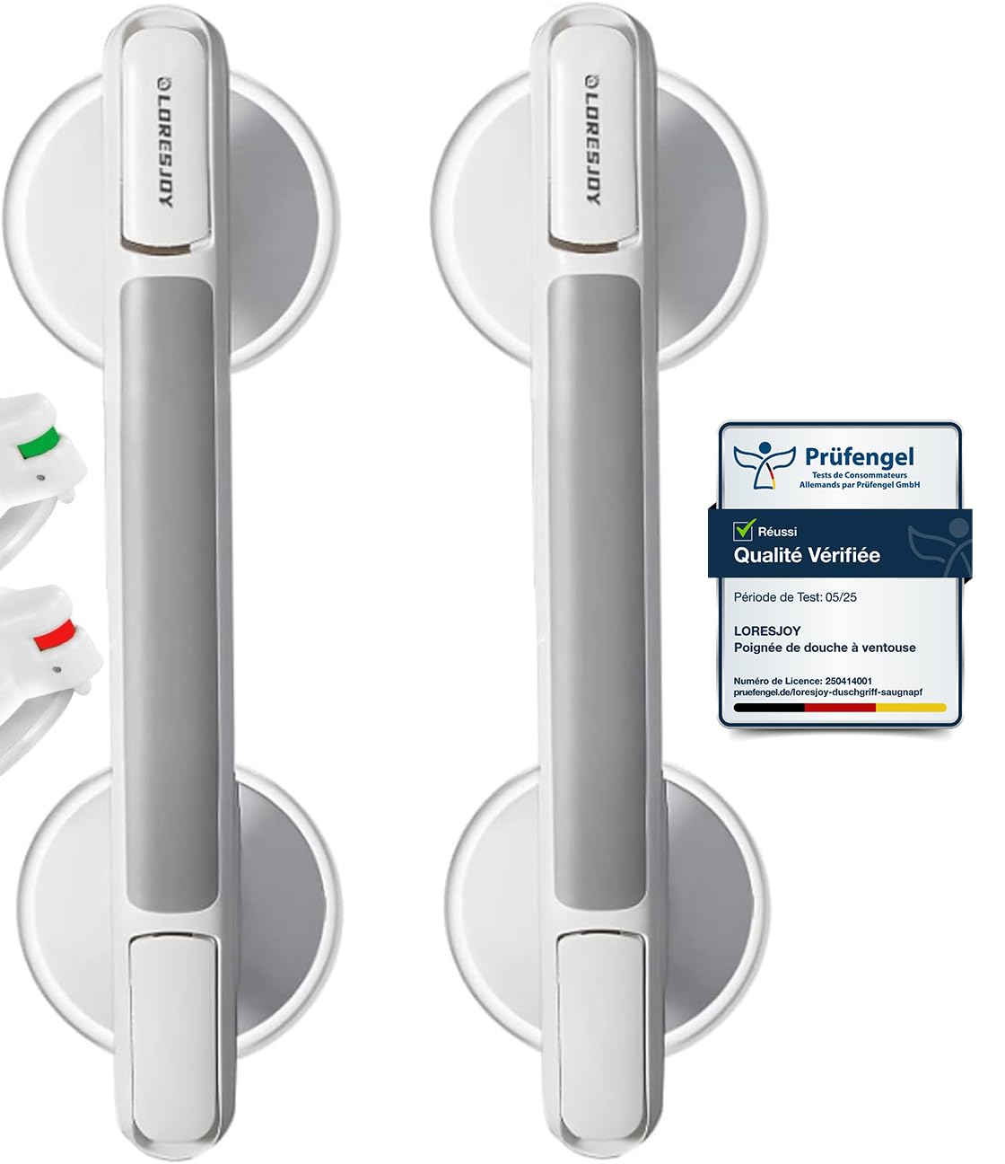 LORESJOY 2 PCS Suction Bathroom Grab Rails, Mobility Support Safety Handle,MAX 110 KG Safety Shower Grab Bars for Seniors, Suction Grab Rails for Bathroom with Suction Cup Fitting — image 1