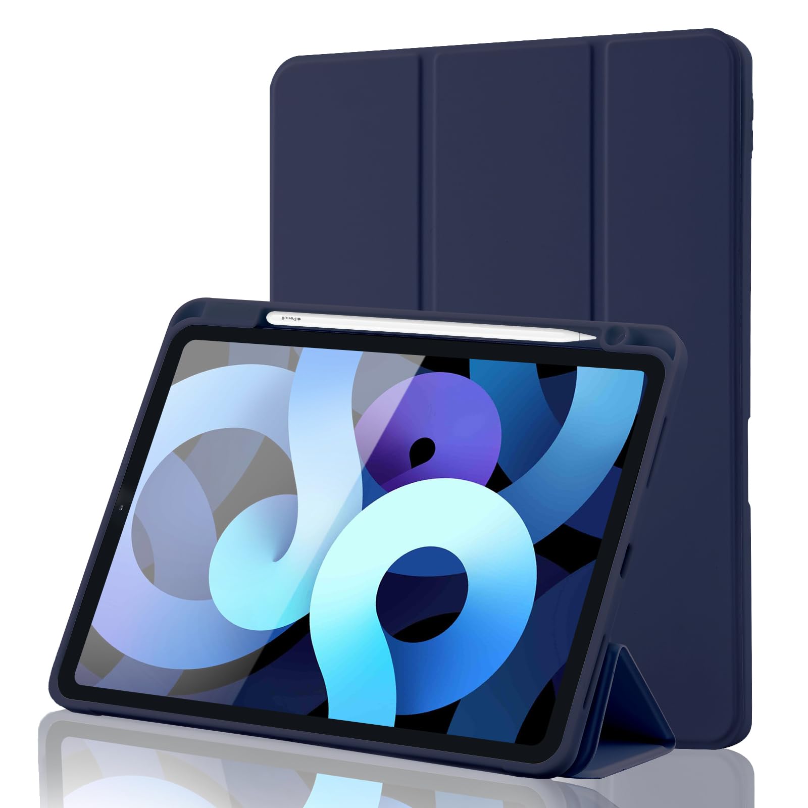 Case for iPad Air 11 Inch M4 2026 8th Gen/M3 2025/M2 2024, iPad Air 5th/4th Gen 10.9 Inch 2022/2020 Slim Stand Cover with Pencil Holder, Supports Apple Pencil Charging, Auto Wake/Sleep - Navy Blue