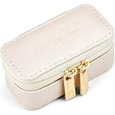 SANQIANWAN Luxury Mini Travel Ring Box Leather jewelry Case Organizer | for Women,Portable for Rings Earrings Necklaces,Gift for Wife Girls Friends Family (Pearl White)