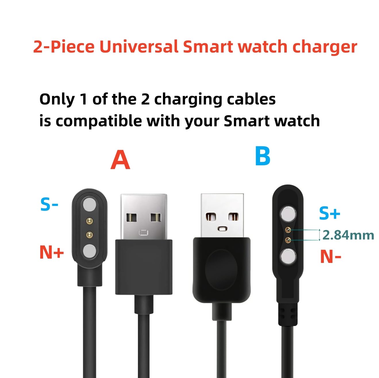 Aliwisdom Aliwisdom Universal Smart Watch Charger Magnetic, da fit Smartwatch Accessories 2 Pin Magnetic Replacement Charger Compatible Cable Contact pin spacing 2.54mm - 2.84mm [2 Pack] Model A + Model B