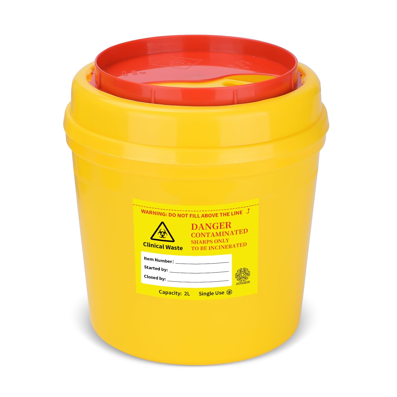 Sharp Container, ATOMUS 2L Tattoo Plastic Sharp Container Tattoo Medical Disposal Biohazard Needle Waste Box Safe Lock Container Tattoo Supplies (yellow)