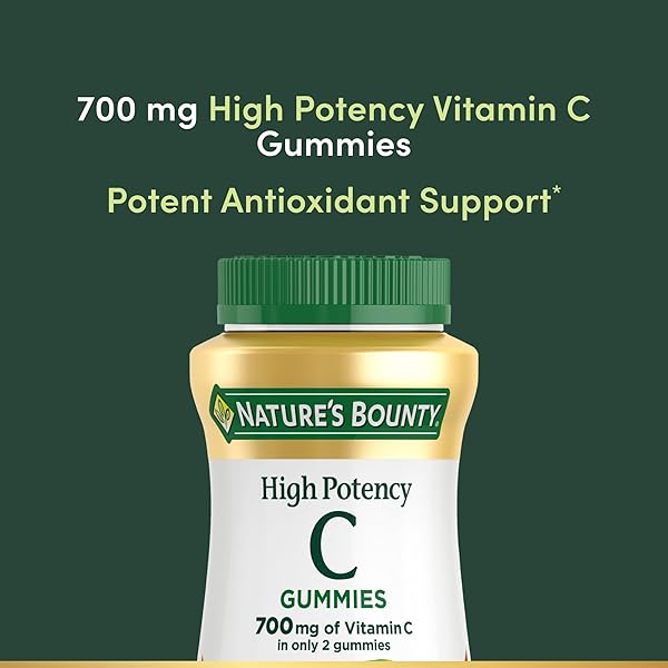NATURE’S BOUNTY VITAMIN C GUMMIES 700MG, HIGH POTENCY VITAMIN C CHEWABLE GUMMIES FOR ADULTS, IMMUNE SUPPORT SUPPLEMENT, DIETARY SUPPLEMENT, ORANGE FLAVOR, 60 CT