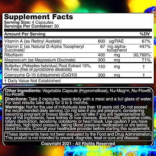 Migraine Relief, QuadFormula with PAFree Butterbur (150mg), CoQ10