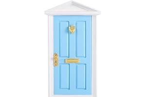 Yardwe 1pc Mini Wooden Door Miniature Wooden Door Furniture Model Fairy Door Opening with Accessories/Tooth Fairy Door for Fairy Tale Education Learning Toy Pretend Playset (Blue)