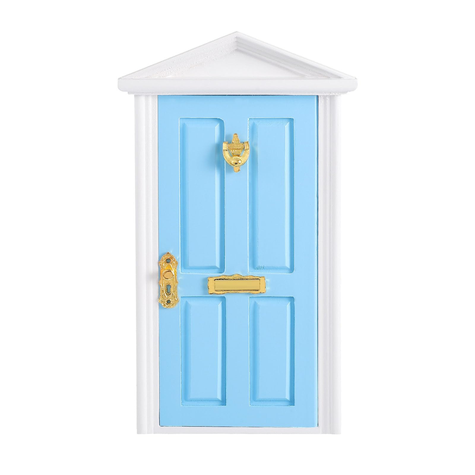 Photo 1 of Yardwe 1pc Mini Wooden Door Miniature Wooden Door Furniture Model Fairy Door Opening with Accessories/Tooth Fairy Door for Fairy Tale Education Learning Toy Pretend Playset (Blue)