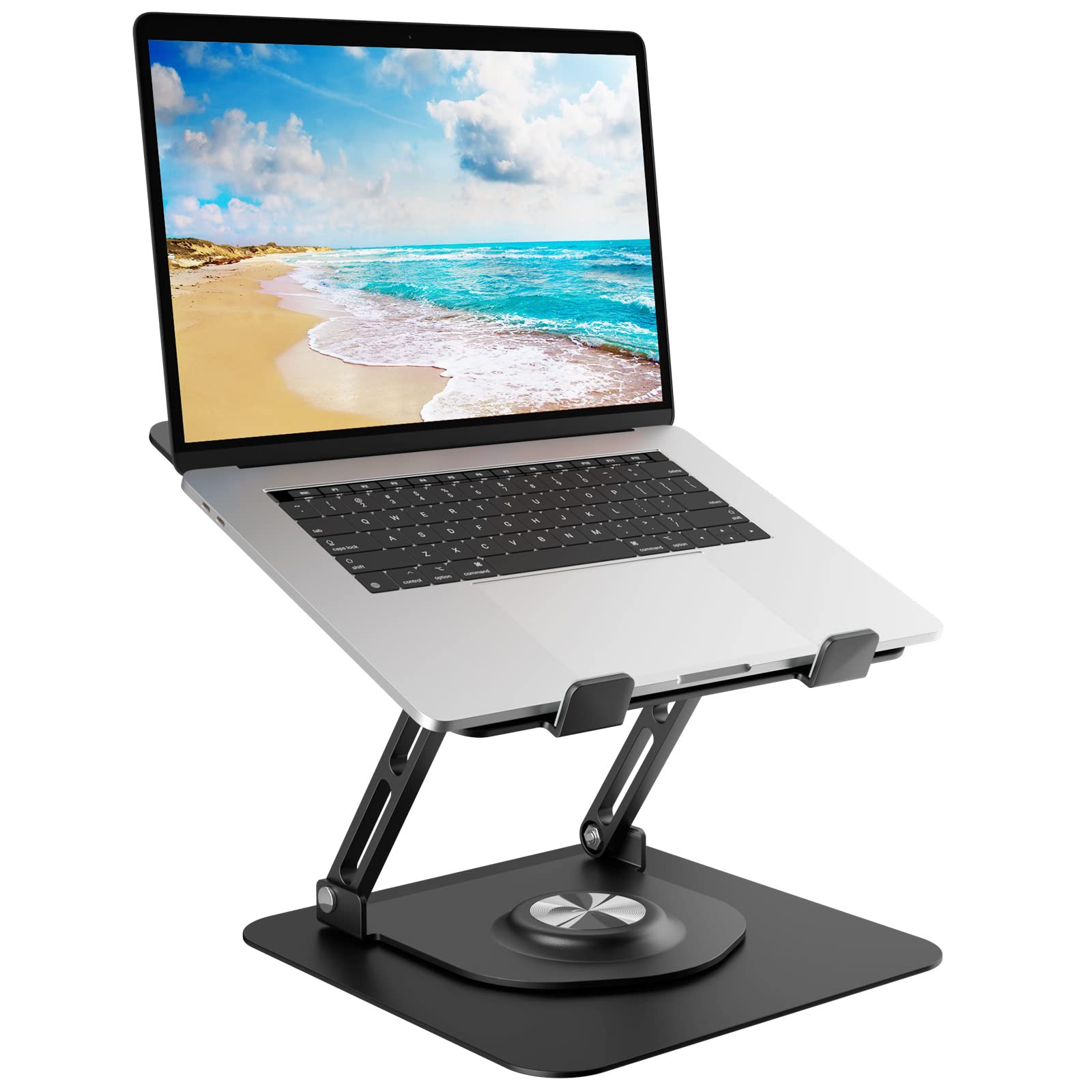 Swivel Laptop Stand for Desk, Adjustable Height Aluminum Computer Stand with 360 Rotating Base, Foldable Ergonomic Riser, Portable Laptop Holder Compatible with MacBook, All Laptops 10-17'',Black