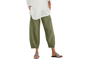 Rvidbe Womens Linen Capri Pants Casual Loose Wide Leg Lounge Pants Flower Printed Elastic Waist Beach Trousers