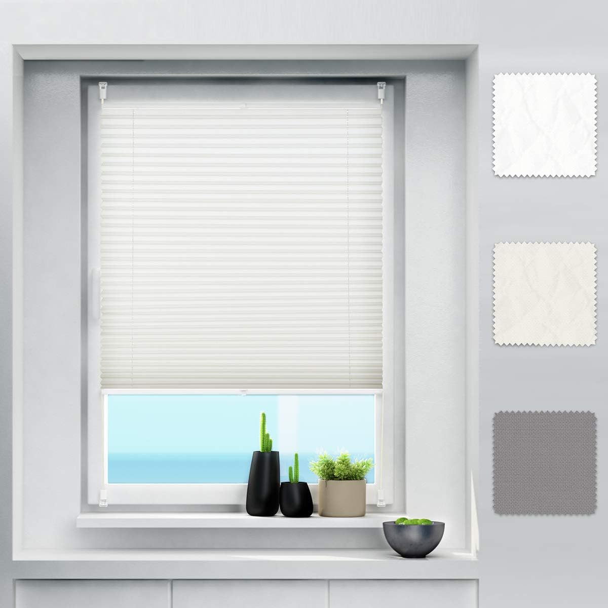 Allesin Tenda Plissettata Veneziane Tendine Finestre 35 x 130 cm Beige Senza Fori Tessuto