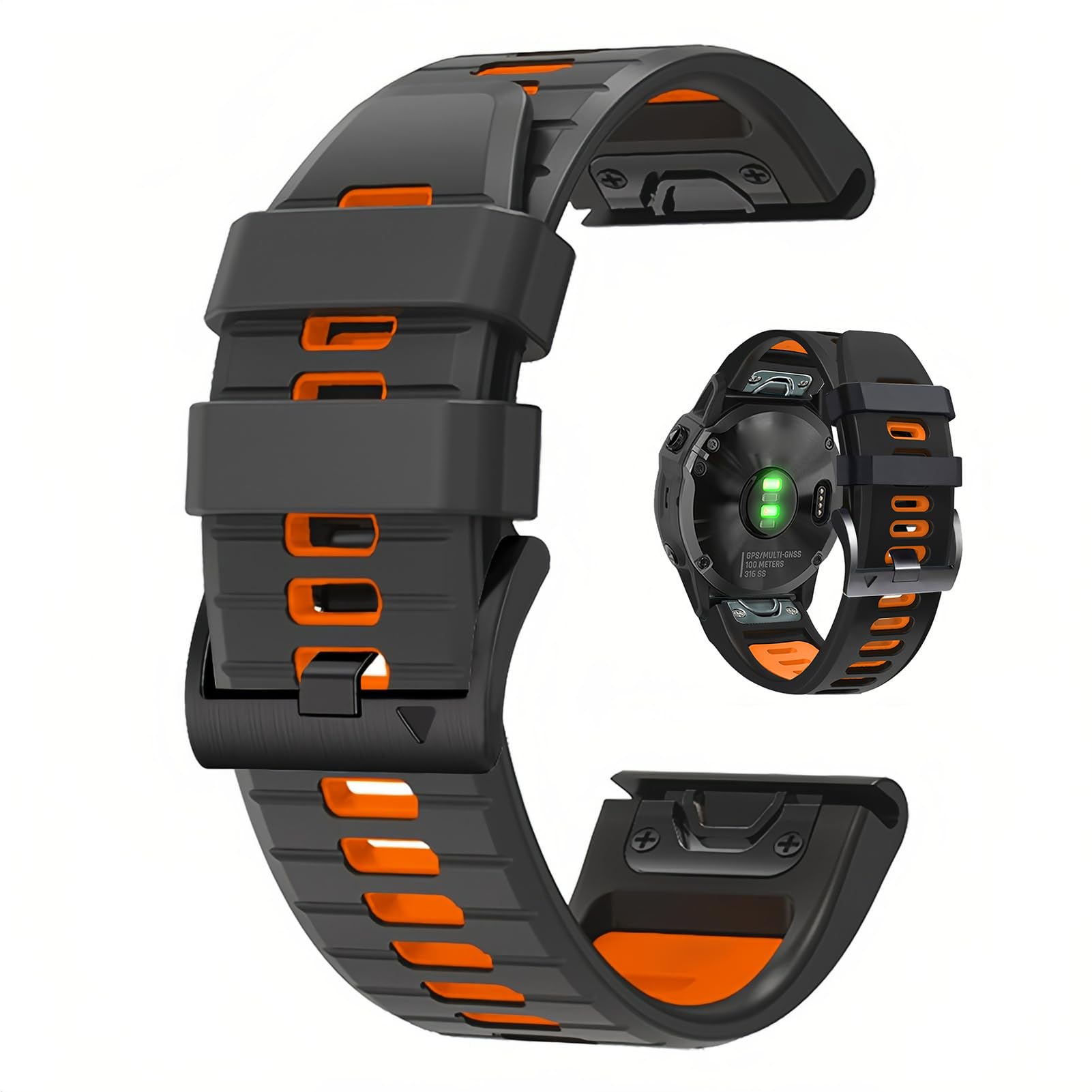 For Garmin Fenix 7x 6x Pro Strap 26mm Silicone Quick Fit Watch Strap for Garmin Fenix 8 51mm/Fenix 7X Pro/Fenix 7X/Fenix 6X/Fenix 6X Pro/Fenix 5X/Fenix 5X Plus Sport Wristbands (Grey & Orange, 26mm)