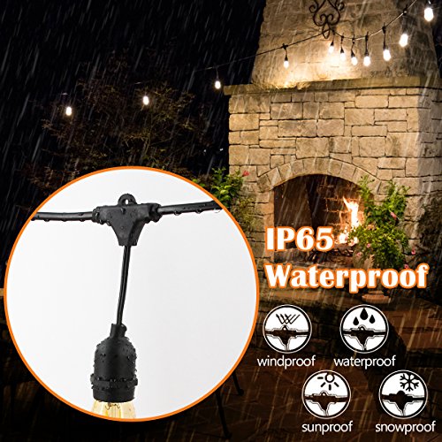 OOOLED 48-Foot Outdoor Weatherproof Commercial Grade String Lights with 16 Hanging Sockets- 18 LED Bulbs 1W S14 Incandescent Bulbs Included-Perfect Patio Lights & Party Lights-Black LED String Light - Thumbnail 2
