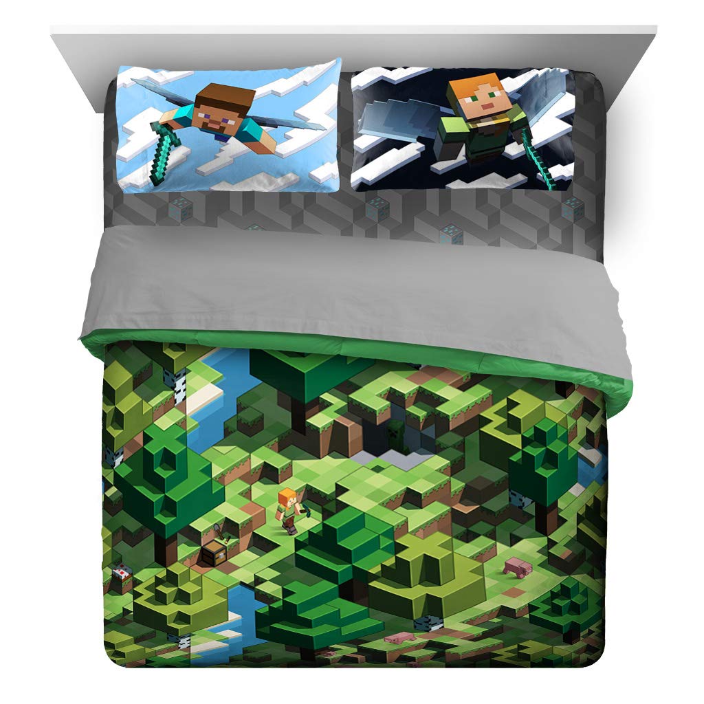 Photo 1 of Jay Franco Minecraft Daytime 7 Piece Queen Bed Set - Includes Comforter & Sheet Set - Bedding Features Alex and Steve - Super Soft Fade Resistant Microfiber - (Official Minecraft Product)