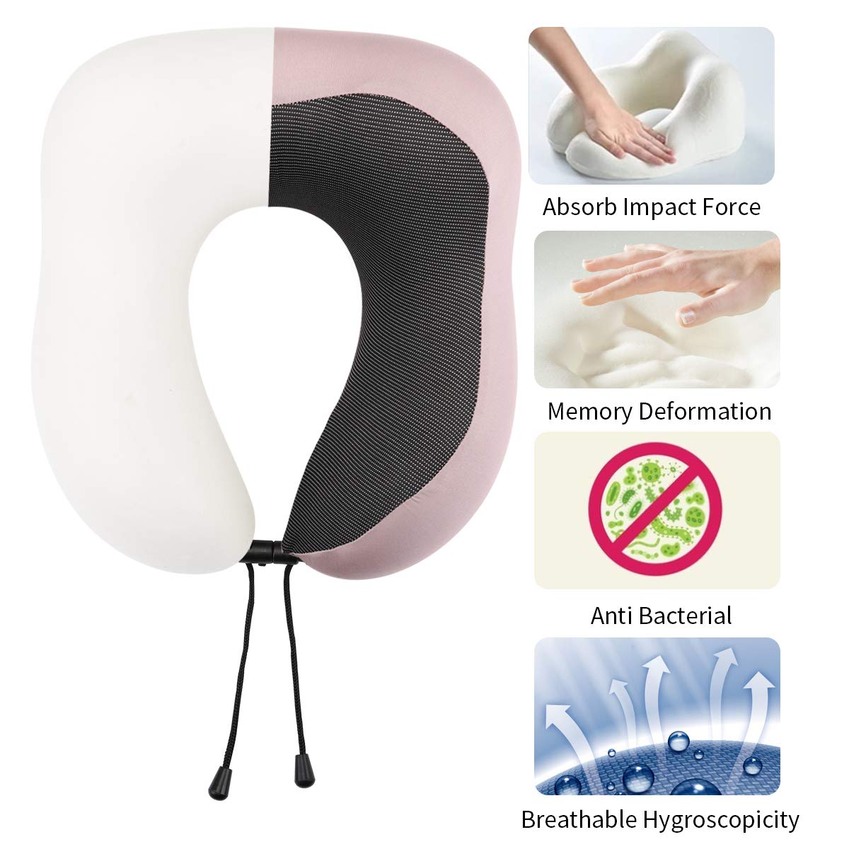 Almohada de Viaje, Keenstone Almohada para el Cuello Hecha de Espuma de Memoria Suave con Tapones para Los Oídos, Almohada Cervical con Función de Soporte Respirable y Ergonómica