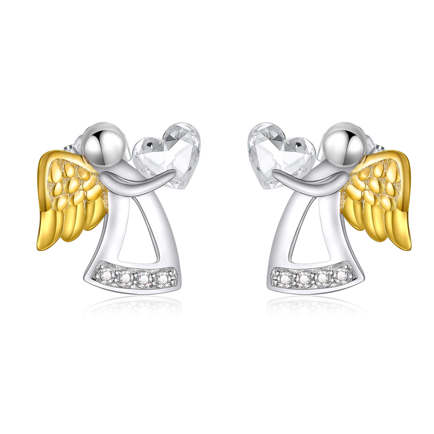 Sterling Silver Guardian Angel Stud Earrings, Birthday Christening Baptism Communion Gifts for Girls Daughter Children