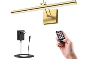 Yuichoy LED Picture Lights Plug in with Remote Control, Dimmable 12W Art Light for Wall, 16inch CRI 95+ Paintings Lighting, Picture Frame Lights for Library, Gallery, Dartboard, Warm White, Gold