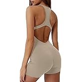 FEOYA Women's Black Yoga Bodysuit Tummy Control Shorts Jumpsuit for Gym Workout Running, Sleeveless Athletic Romper