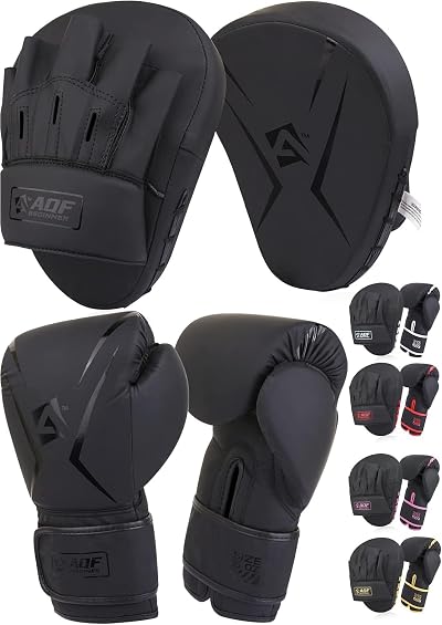 AQF Boxing Gloves and Pads Set 10oz Kids Adults Black