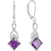 Rocayi Infinity Dangle Drop Earrings 925 Sterling Silver Leverback Earrings Birthstone Jewelry for Women