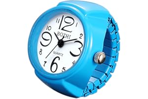 JewelryWe Men Women Finger Watch Round Analog Easy Read Quartz Finger Rings Watches, Adjustable Size Clock Ring for Christmas