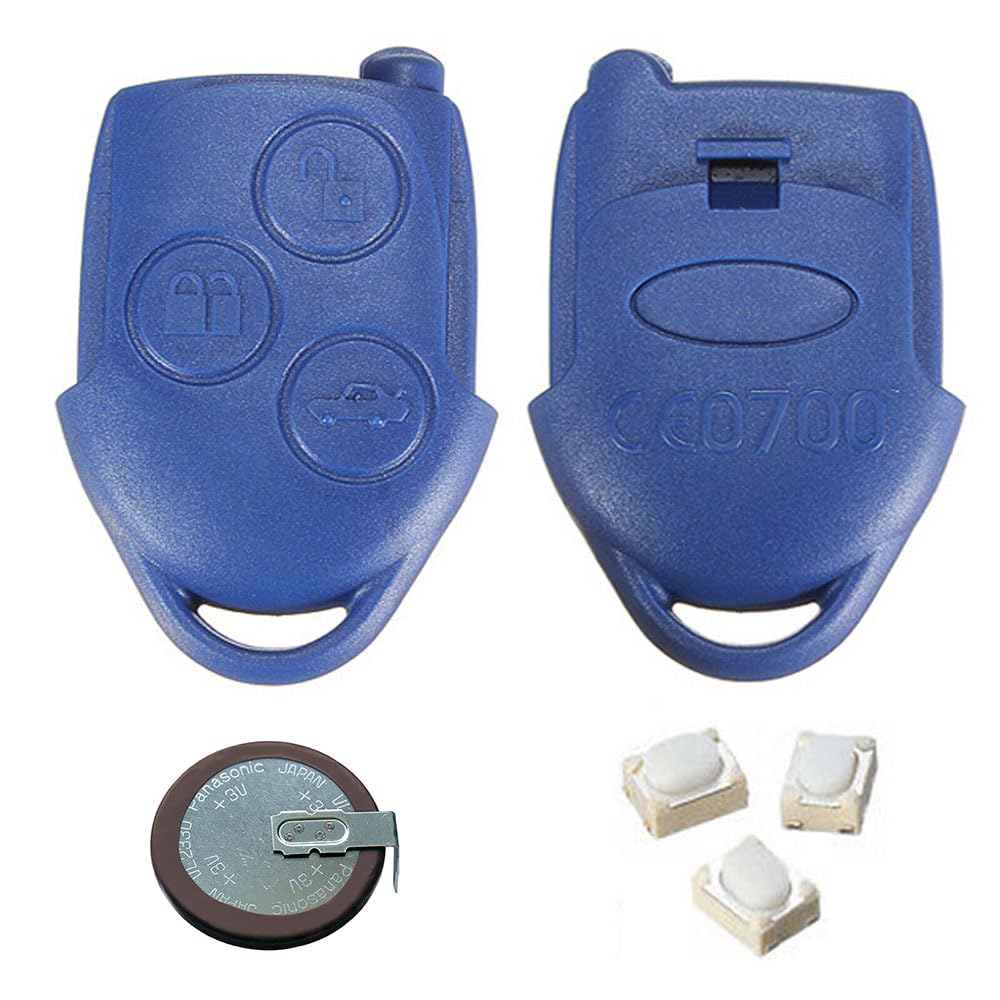 3 Button BLUE Remote Key Fob Case Repair Kit for Ford Transit MK7 2006-2014 w/Logo