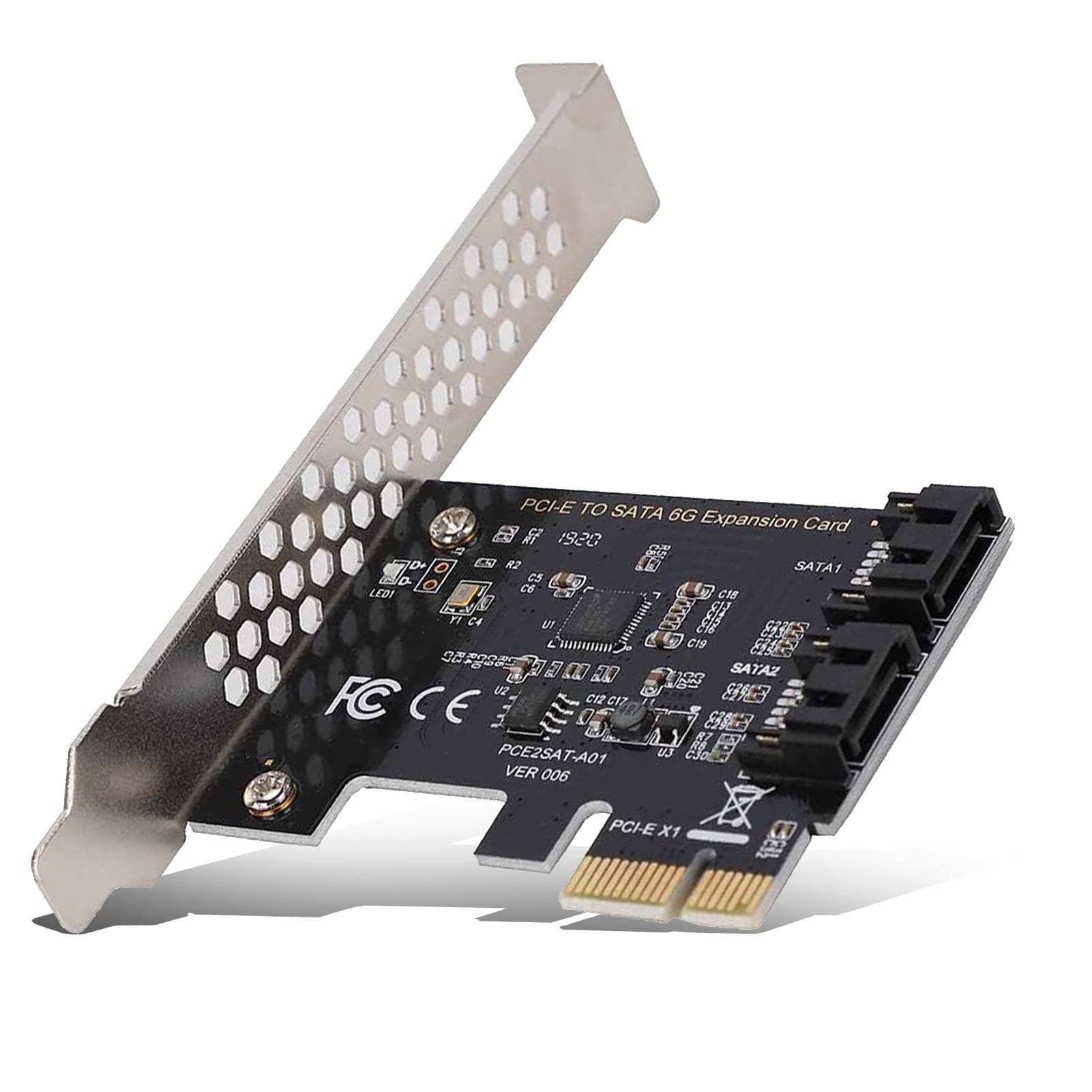 PCI-E SATA Card 2 Port，PCI Express to SATA 3.0 6Gbps SATA Controller Expansion Card with Bracket, Support for mac/linux/Windows (R) XP / server2003 / VISTA / 7/8 (32 / 64bit)