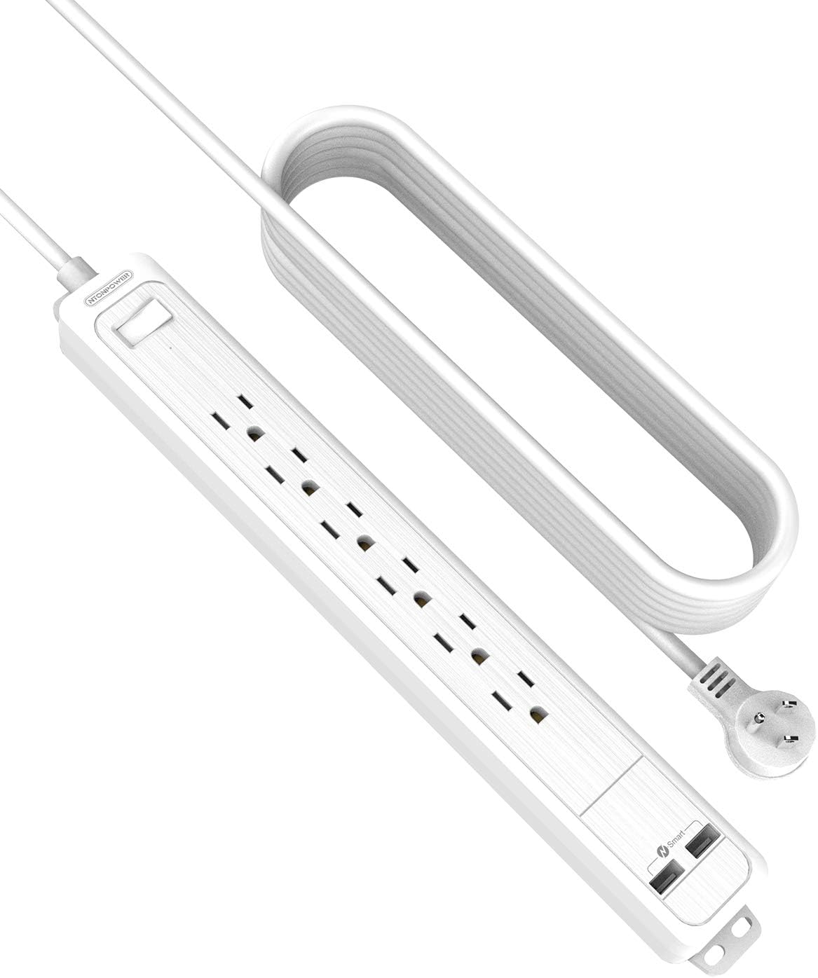 Surge Protector Power Strip Long Cord, NTONPOWER Flat Plug Power Strip with USB, 25 ft Extension Cord, 6 Outlet 2 USB Desktop Charging Station, 1080 Joules, Wall Mountable for Home and Office, White: Home Audio & Theater
