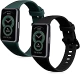 kwmobile 2x Straps for Huawei Band 6 Silicone Replacement Bands Black/Moss Green view 8