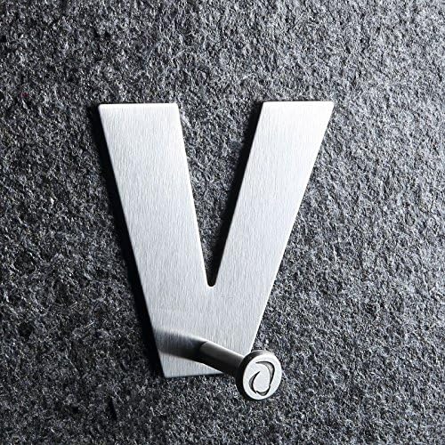 Stainless Steel Wall Hook, ASSIS Decorative Wall Mounted Key Holder Letter Hook Adhesive Hooks Key Hooks Rack Letter "V" (2.3 X 2.7 inches）