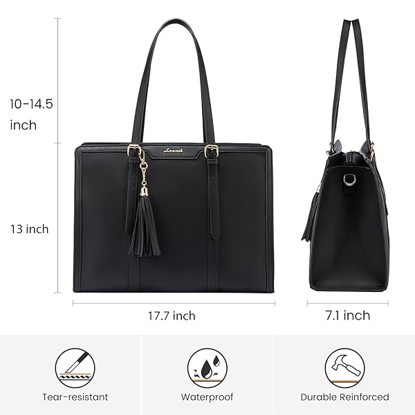 LOVEVOOK LAPTOP BAG FOR WOMEN 17.3 INCH LIGHTWEIGHT PU LAPTOP TOTE BAG, LARGE CAPACITY COMPUTER BAG WITH CLUTCH PURSE FOR BUSINESS, WORK, OFFICE, TRAVEL, SCHOOL, CASUAL(BLACK & LEATHER)