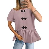 Falechay Women's Tunics Babydoll Top Short Sleeve Summer Tops Crew Neck Ruffle Pleated Blouse Tee Shirts