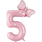Birthday Number Balloon Bow Happy Birthday Number Balloon Decoration (Pink number 5)