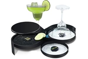 Mono-gatari 3-Tier Margarita Salt Rimmer Bar Quality Rimmer Rotating Trays Salt Sugar Lime Juice