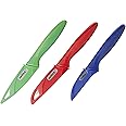 Zyliss 3 Piece Peeling & Paring Knife Set with Covers - Kitchen Knives for Fruits & More - Ideal for Kitchen Collections - Blue, Green, & Red