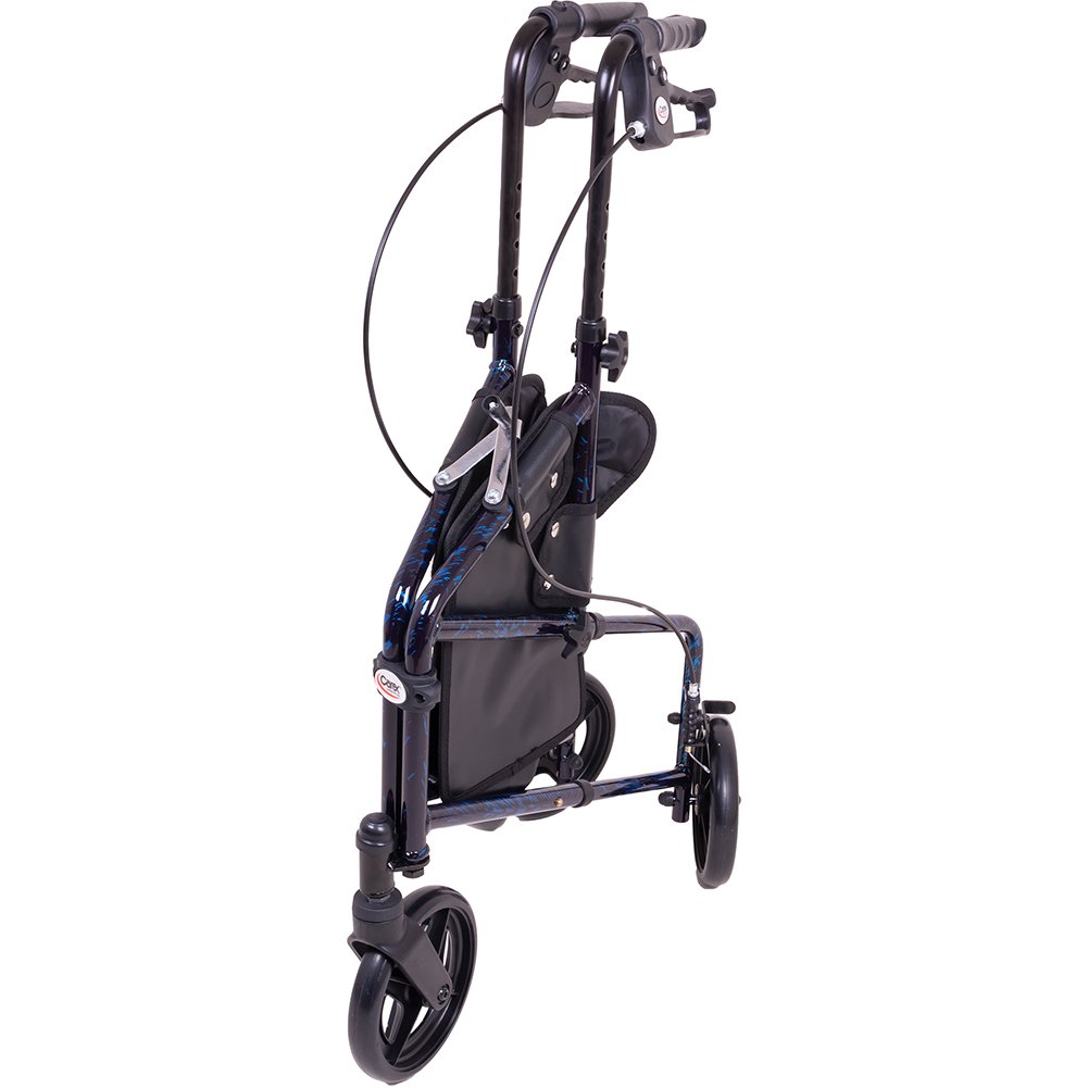 Carex 3 Wheel Walker for Seniors, Foldable, Rollator Walker with Three Wheels, Three Wheel Rolling Walker Height Adjustable for Seniors, Blue, Trio, Folding