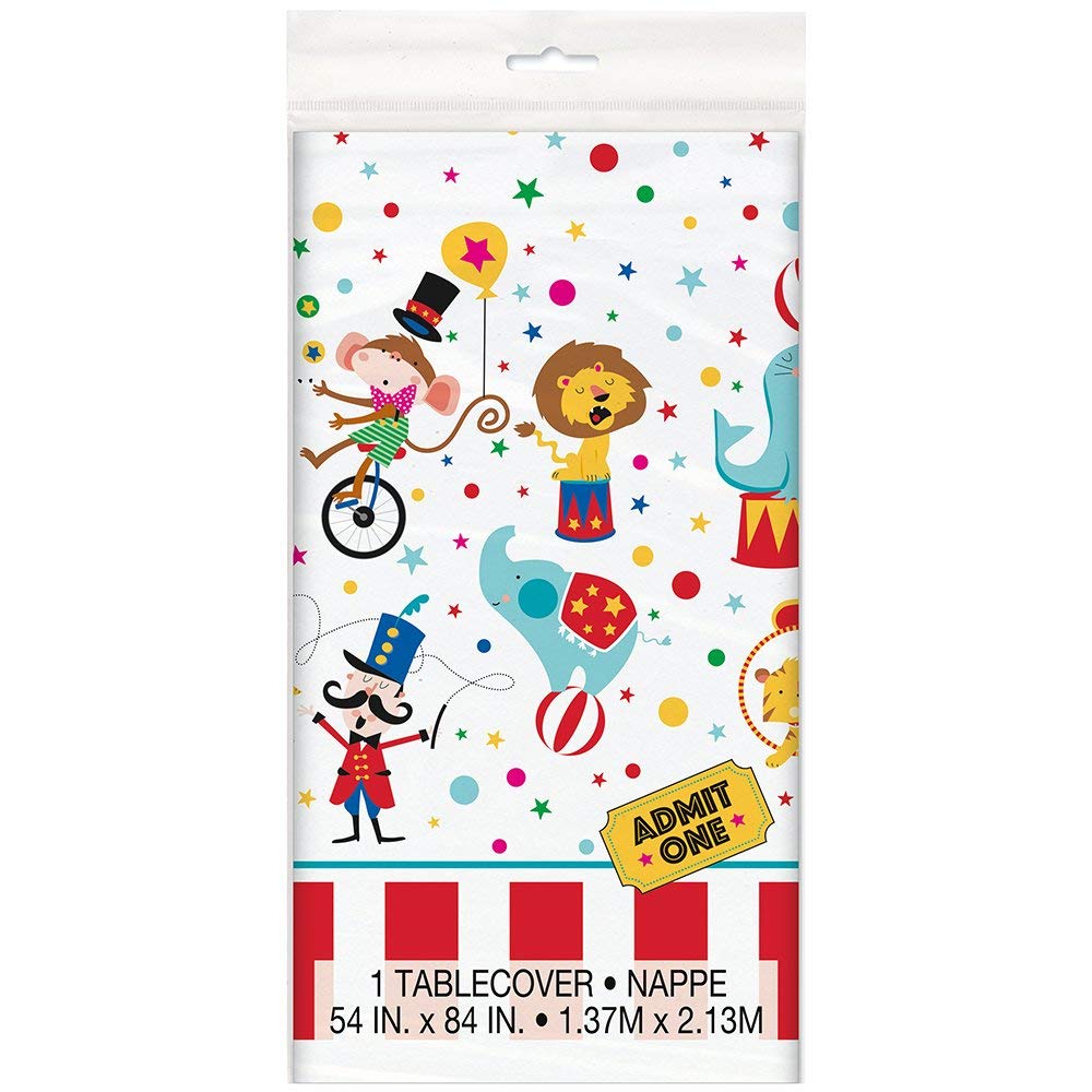 Circus Carnival Multicolor Rectangular Plastic Table Cover (137cm x 213cm) 1 Piece - Durable, Festive Design for Parties & Events