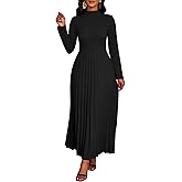 Nmoder Maxi Long Dress for Women, Casual Pleated Empire Waist Dresses Crewneck Long Sleeve